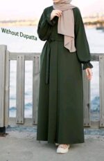 Mehandi Plain Abaya Burqa For Women Without Dupatta Islamic Naqab Stylish Dubai Abaya Fashion - Image 3