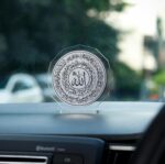 Car Dashboard Decoration Items | Allah Muhammad Ayatul Kursi Circular Acrylic Car Dashboard Decor | Islamic Muslim Religious Showpiece for Car, Home & Office | Silver Finish Ramadan Eid Gift - Image 3