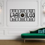 Islamic Wall Art Set with Clock, 3-Piece Wooden Arabic Calligraphy Decor, Black Geometric Frame Design, Modern Religious Home Decoration - Image 3