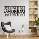 Islamic Wall Art Set with Clock, 3-Piece Wooden Arabic Calligraphy Decor, Black Geometric Frame Design, Modern Religious Home Decoration - Image 4