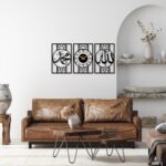 Islamic Wall Art Set with Clock, 3-Piece Wooden Arabic Calligraphy Decor, Black Geometric Frame Design, Modern Religious Home Decoration - Image 6