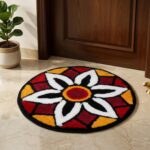 Rangoli Door Mat | Traditional Muggu & Kolam Dotted Design | Super Soft & Water Absorbent | 3-Layer TRP Anti-Skid Rubber Backing | Entrance & Pooja Room Floor Mat | 60x60 cm (Black) - Image 3