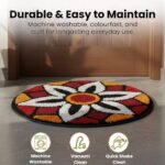 Rangoli Door Mat | Traditional Muggu & Kolam Dotted Design | Super Soft & Water Absorbent | 3-Layer TRP Anti-Skid Rubber Backing | Entrance & Pooja Room Floor Mat | 60x60 cm (Black) - Image 5