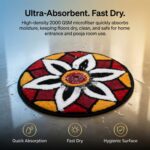Rangoli Door Mat | Traditional Muggu & Kolam Dotted Design | Super Soft & Water Absorbent | 3-Layer TRP Anti-Skid Rubber Backing | Entrance & Pooja Room Floor Mat | 60x60 cm (Black) - Image 6