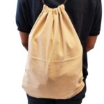 D&M Decor Cotton Fabric Sack Drawstring Backpack for Kids, Men, & Women (Blue & Brown) 13"x16.5" Pack o f2 - Image 9