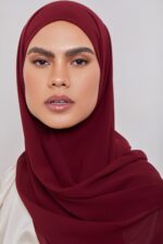 AN NISA - Deep Red Chiffon Hijab/Scarf/Dupatta/Neck Wrap (Size - 180 * 70cm) - Image 4