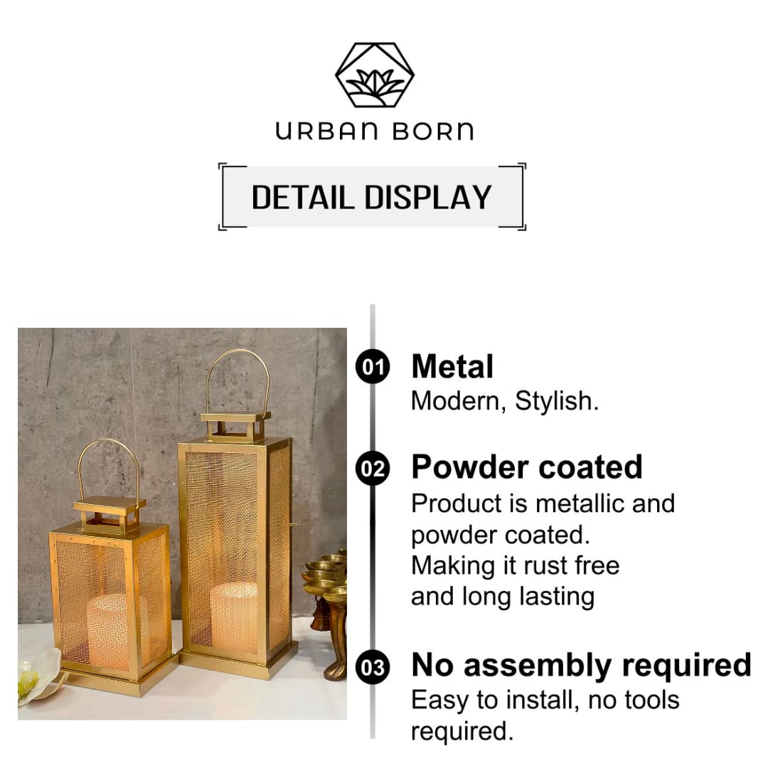 Urban Born Set of 2 Iron Lantern and Candle Tealight Holder for Home Decor Items | Candles for Home Decoration | Candle Holders for Home Decor | 2 Free led Lights (Pack of 2) (Gold) - Image 5