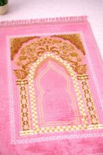 Janamaz Prayer Mat – Turkey Soft Velvet Namaz Mat | Premium Aasan for Daily Salah, Janimaz Namaz, Comfortable & Durable Prayer Mat |44x28 Inch, Plain - Pink - Image 4