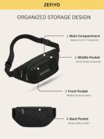Waist Bag for Men & Women | Lightweight & Spacious Crossbody Fanny Pack – Adjustable Strap, Zipper & Pockets, Durable – Money Belt for Travel, Trekking, Gym, Outdoor | Polyester, Black - Image 5