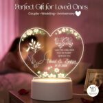 Personalized Muslim Couple Acrylic LED Lamp | Custom Name Islamic Wedding Gift Night Light | Nikah Anniversary Bedroom Decor Warm Light USB Powered White Base | (5.5x5.5 Inch) - Image 3