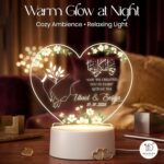 Personalized Muslim Couple Acrylic LED Lamp | Custom Name Islamic Wedding Gift Night Light | Nikah Anniversary Bedroom Decor Warm Light USB Powered White Base | (5.5x5.5 Inch) - Image 5