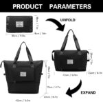 Cherryland Oxford Fabric Large Capacity Travel Bag, Foldable Travel Bag, Expandable Travel Duffel Bag, Collapsible Waterproof Large Capacity Travel Handbag, Overnight Bag for Women, Black - Image 3