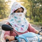 Women’s Cotton Sun Protection Scarf - Anti-Tan Face Mask & Head Cover for Scooty Driving, Breathable UV Shield Dupatta with Floral Print, White Universal Size - Image 6