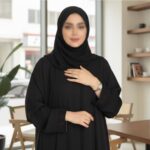 Women Firdous Fabric Solid Abaya Burqa with Floral Embroidery Sleeve | Classic Fit | Without Dupatta - Image 3