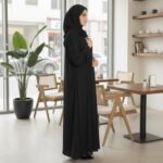 Women Firdous Fabric Solid Abaya Burqa with Floral Embroidery Sleeve | Classic Fit | Without Dupatta - Image 5