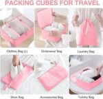 Nylon 7Pcs Travel Organizer Pouch Packing Cubes For Clothes Space Savers Bags Cosmetics/Underwear/Socks/Shoes Toiletry Bag Laundry Organiser (Pink) - Image 4