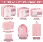 Nylon 7Pcs Travel Organizer Pouch Packing Cubes For Clothes Space Savers Bags Cosmetics/Underwear/Socks/Shoes Toiletry Bag Laundry Organiser (Pink) - Image 5