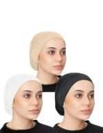 Women Pure Cotton Plain Muslim Women & Girls Under Hijab Cap, Hijab cap, Underscarf/Under scarf, Hijab inner cap (BLACK, WHITE & GOLDEN) - Image 3