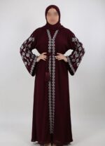 Women Firdous Fabric Embellished Abaya | Stone Work Design | Long Sleeve | Without Dupatta - Image 4