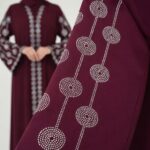 Women Firdous Fabric Embellished Abaya | Stone Work Design | Long Sleeve | Without Dupatta - Image 6