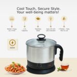 SOLARA Electric Kettle Multipurpose 1.5 Litre, 600 Watts, Stainless Steel Body with Glass Lid, 3 Boiling Modes, for Hot Water, Milk, Tea, Coffee, Cooking Oats, Noodles, Soup, Egg Boiler Machine-Black - Image 4