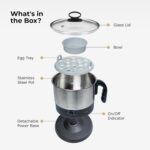 SOLARA Electric Kettle Multipurpose 1.5 Litre, 600 Watts, Stainless Steel Body with Glass Lid, 3 Boiling Modes, for Hot Water, Milk, Tea, Coffee, Cooking Oats, Noodles, Soup, Egg Boiler Machine-Black - Image 6