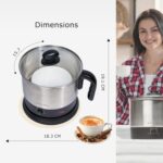 SOLARA Electric Kettle Multipurpose 1.5 Litre, 600 Watts, Stainless Steel Body with Glass Lid, 3 Boiling Modes, for Hot Water, Milk, Tea, Coffee, Cooking Oats, Noodles, Soup, Egg Boiler Machine-Black - Image 7