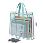 JERN Transparent Mesh Carry Bag with Handle, Clear Document Organizer, File Folder Storage Tote, Office School College Travel Bag, Pastel Color, 33x26x9 cm (Blue) - Image 3