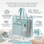 JERN Transparent Mesh Carry Bag with Handle, Clear Document Organizer, File Folder Storage Tote, Office School College Travel Bag, Pastel Color, 33x26x9 cm (Blue) - Image 4