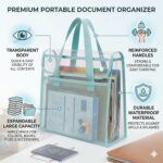 JERN Transparent Mesh Carry Bag with Handle, Clear Document Organizer, File Folder Storage Tote, Office School College Travel Bag, Pastel Color, 33x26x9 cm (Blue) - Image 5