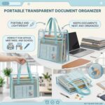 JERN Transparent Mesh Carry Bag with Handle, Clear Document Organizer, File Folder Storage Tote, Office School College Travel Bag, Pastel Color, 33x26x9 cm (Blue) - Image 6