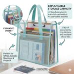 JERN Transparent Mesh Carry Bag with Handle, Clear Document Organizer, File Folder Storage Tote, Office School College Travel Bag, Pastel Color, 33x26x9 cm (Blue) - Image 7
