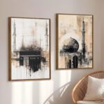 Kaaba Abstract Minimalist Islamic Canvas Painting With Frame For Living Room Islamic Kabba Framed Large Wall Art Painting for Decoration, Stylish, Wall Decor (Set of 2, 58x89 cm) - Image 3