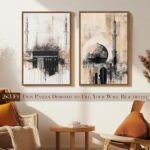 Kaaba Abstract Minimalist Islamic Canvas Painting With Frame For Living Room Islamic Kabba Framed Large Wall Art Painting for Decoration, Stylish, Wall Decor (Set of 2, 58x89 cm) - Image 4