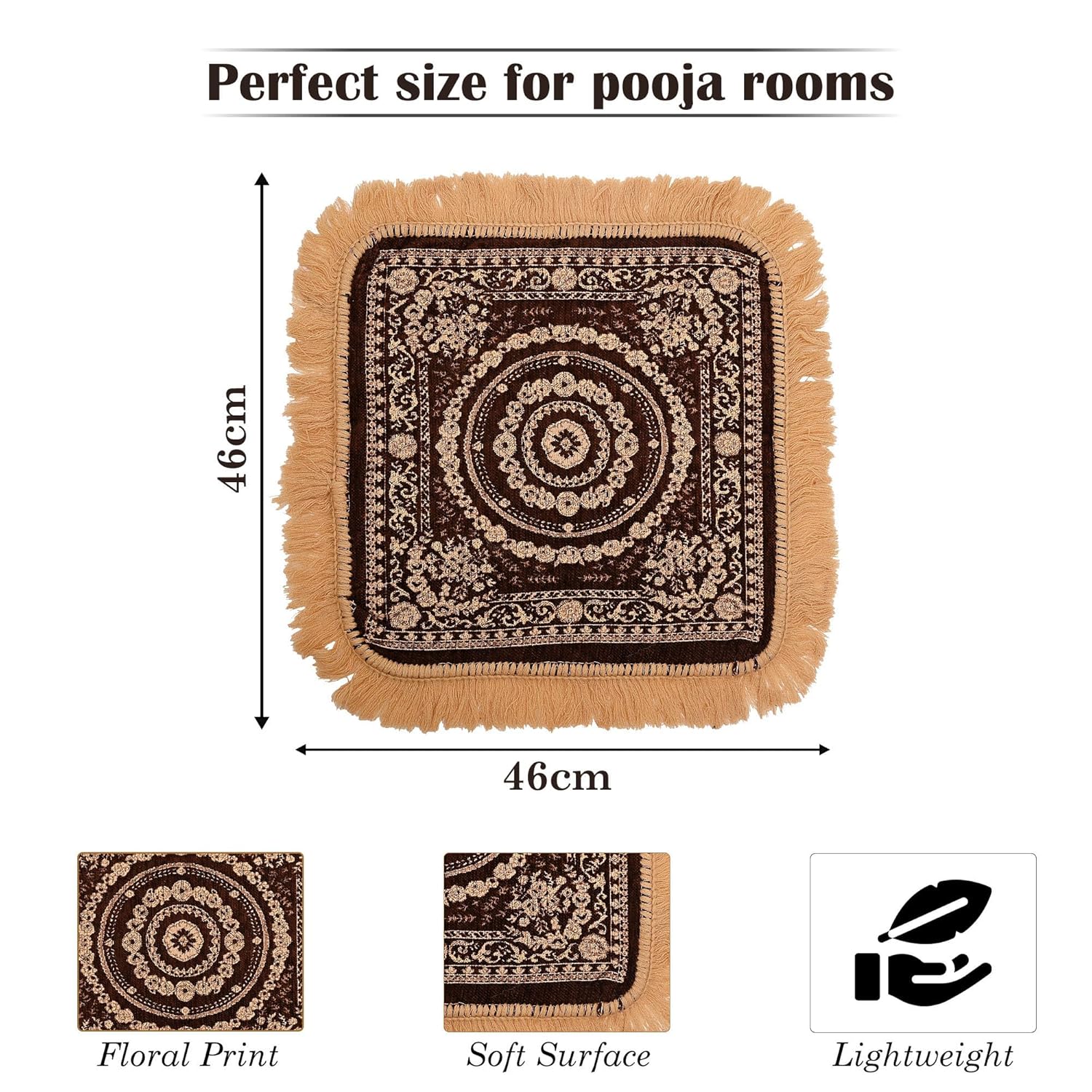 Kuber Industries Pack of 4 Velvet Pooja Mat For Sitting On Floor | Comfortable Eating Aasan for Home | Decorative Sitting Mat for Meditation & Mandir | Floral - Brown & Grey - Image 3