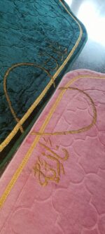 Customized Prayer Mat Set, Premium Velvet, Forest Green, Traditional Islamic Style, 70 x 110 cm, 2-Piece Set with Name Customization, for Prayer Room, His and Her Janamaz - Image 3