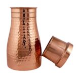 KC Pure Copper Designer Copper Water Bottle | Pitchers | Water Jug | Bedroom Jar | Bedside Bottle Carafes with Tumbler/Glass with Lid 1250 ML (Hammered) - Image 3