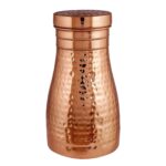 KC Pure Copper Designer Copper Water Bottle | Pitchers | Water Jug | Bedroom Jar | Bedside Bottle Carafes with Tumbler/Glass with Lid 1250 ML (Hammered) - Image 4