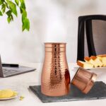 KC Pure Copper Designer Copper Water Bottle | Pitchers | Water Jug | Bedroom Jar | Bedside Bottle Carafes with Tumbler/Glass with Lid 1250 ML (Hammered) - Image 6