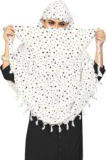 Printed Cotton Scarf with Face Cover | Lightweight Summer Hijab/Dupatta | Sun Protection Mask Scarf | White - Image 3