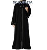 Women's Traditional Black Burqa with White Trim, Full Length 56 inches and chest is 44 inches comes without Dupatta - Image 3