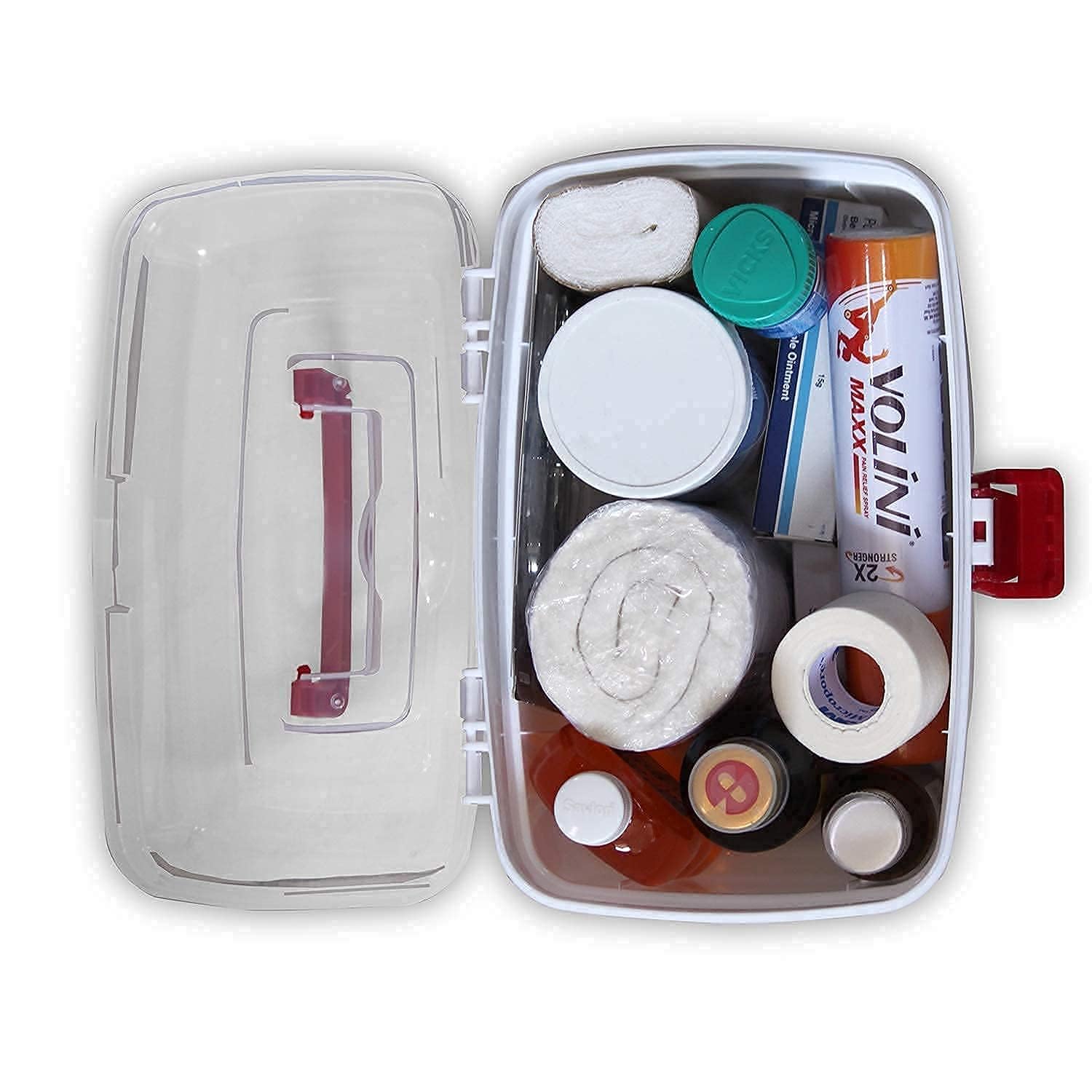 First Aid Medicine Storage Box With Handle - Plastic Medical Organizer Kit With Tray - Portable Emergency Medicine Container For Home, Office, Travel - Lockable Lid Storage Case(Multicolor) - Image 5