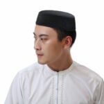 SIQITECHNO Mens Muslim Kufi Hats Ramadan Prayer Kufi Hats for Men Islam Prayer Hat Eid Gift Ramadan Eid Gift Arabian Headwear Black, Black, 23.6in - Image 3