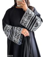 Women's Black Abaya with Embroidered Sleeves NO DUPATTA - Image 3