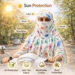 Cotton Sun Protection Scarf for Women & Girls Anti Tan UV Face Cover Bike Riding Driving Summer Breathable Head Wrap Hijab Style Lightweight Dust Shield Soft Stylish Floral Print White - Image 8