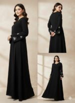 Women's Black Burqa with Embroidered Sleeves, Long Sleeve Burqa for women chest is 44 inches and it is 56 inch long suitable up to 65kg body weight has NO DUPATTA - Image 3