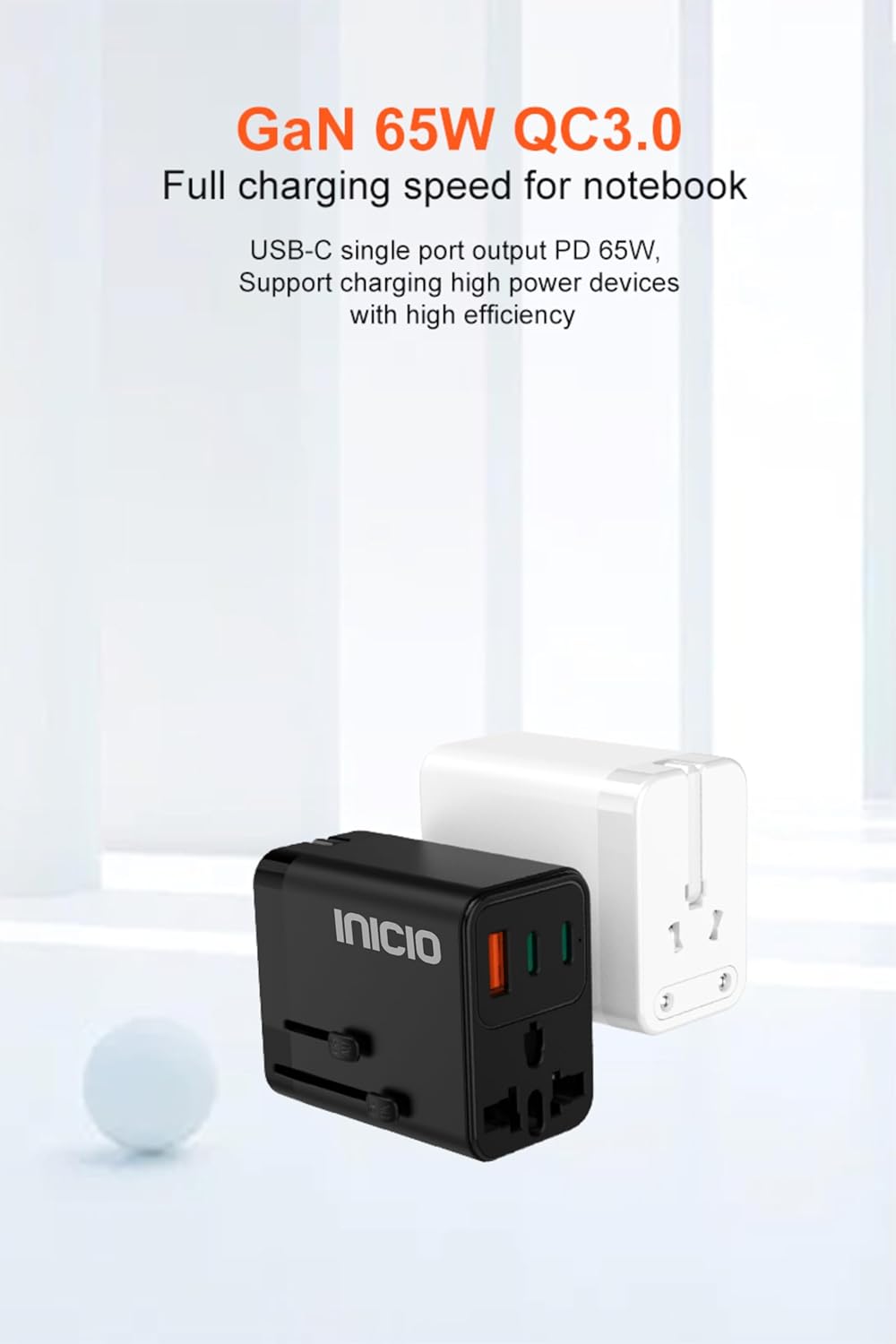 INICIO 65W Universal Travel Charger, 2*Type C 1*USB 1*AC Socket, Works Worldwide EU,UK,USA,AUS International Plug Adapter for MacBook Pro Air iPhone 16 15 14 iPad Galaxy S25 S24 Ultra Android etc - Image 3