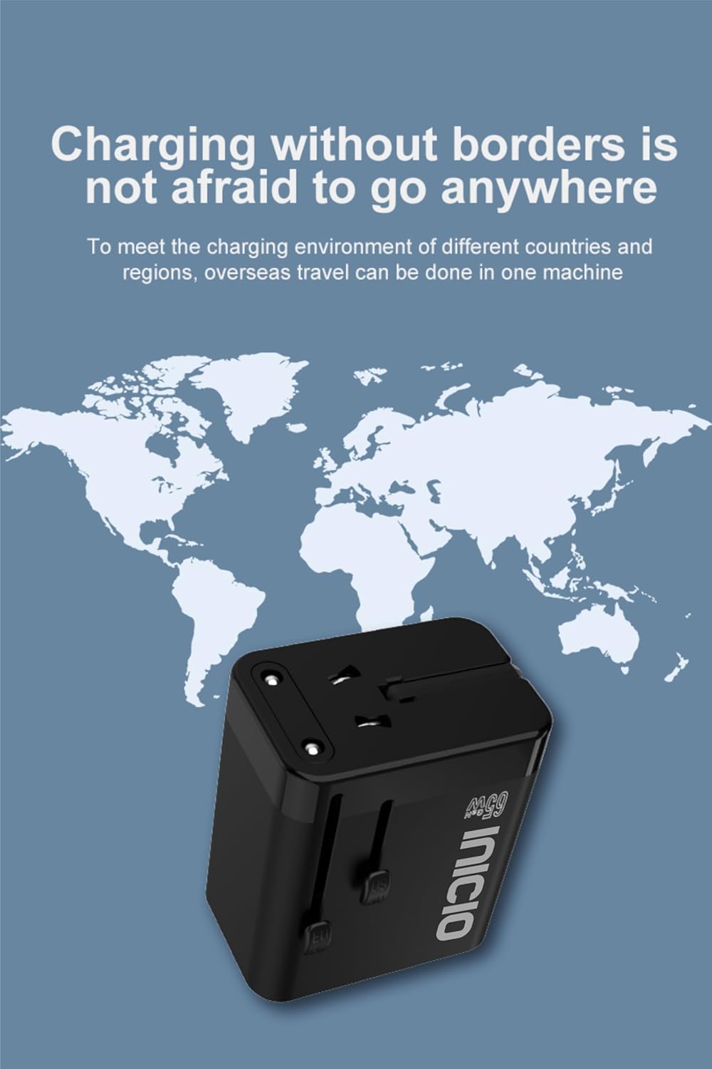INICIO 65W Universal Travel Charger, 2*Type C 1*USB 1*AC Socket, Works Worldwide EU,UK,USA,AUS International Plug Adapter for MacBook Pro Air iPhone 16 15 14 iPad Galaxy S25 S24 Ultra Android etc - Image 5