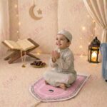 FAF Girl & Boy Velvet Prayer Mat | Children janamaz Prayer Rug for Kids (Upto 3 Years) | Soft Thick Namaz Mat, Portable Travel Janemaaz | Mussalla for Home, Mosque & Ramzan, Hajj and Umrah (Pink) - Image 4
