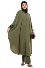 Modest Co-Ord Set for Women - Loose Fit Front Open Free Size Kaftan Top with Trouser - Image 7